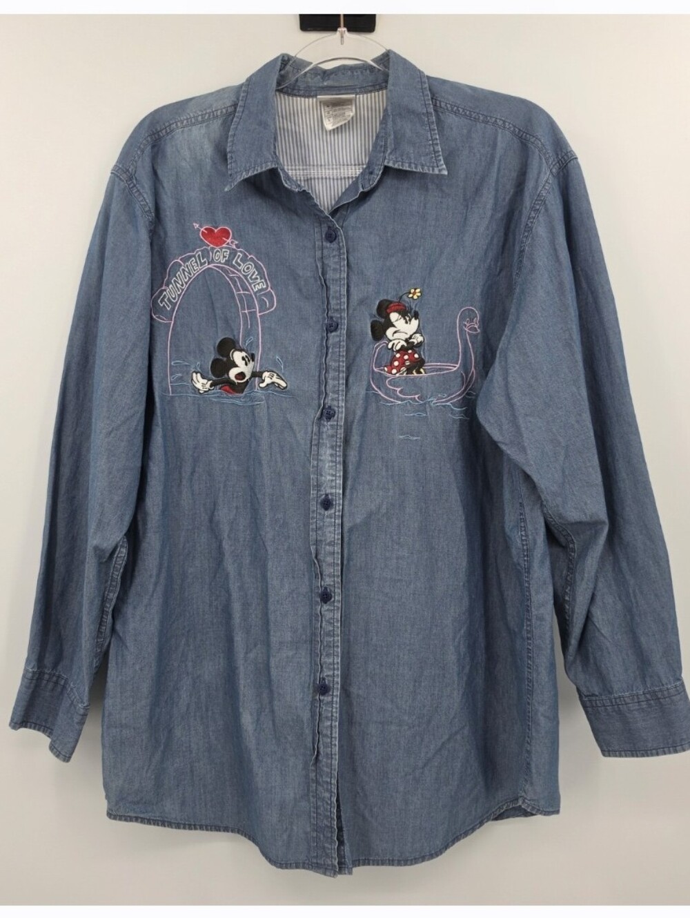 The Disney Store Vintage Blue Denim Button Front Shirt Large Tunnel Of Love